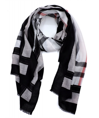 Tartan Plaid Check Scarf BS083B BLACK